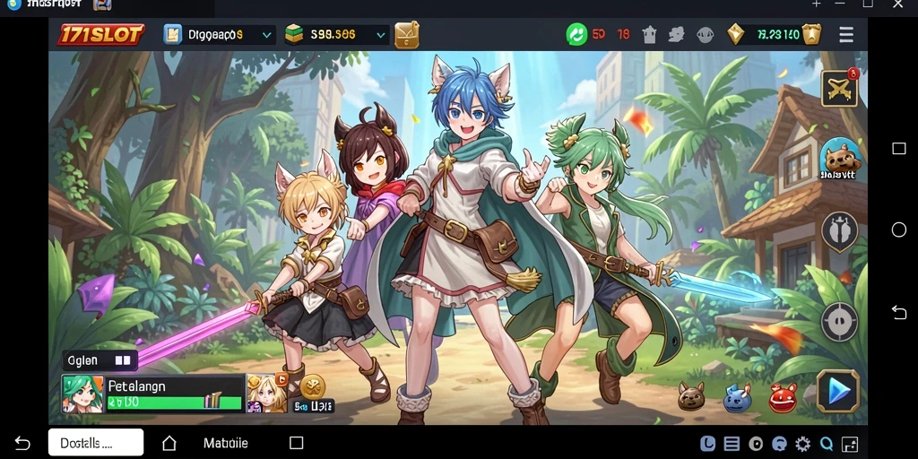 Tampilan gameplay 171SLOT yang penuh warna dan karakter anime.