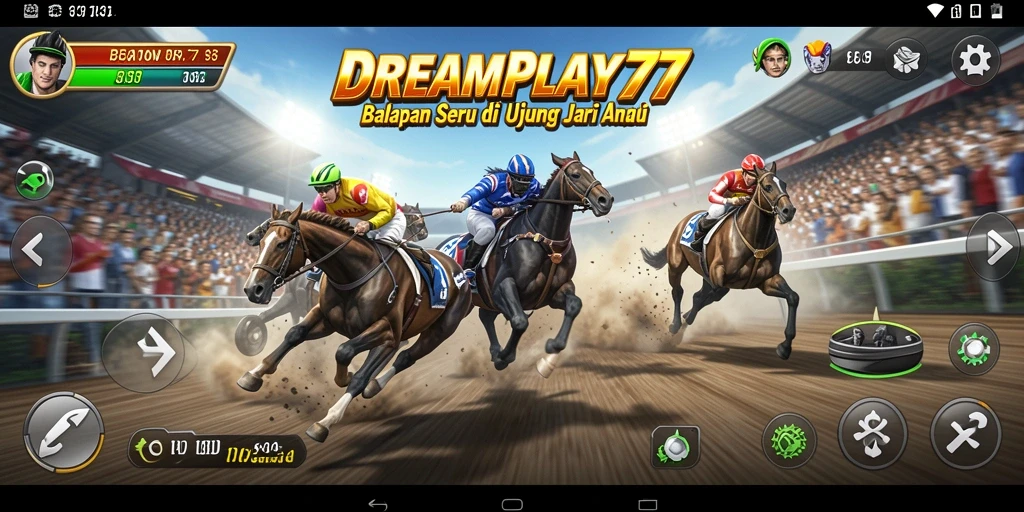 Screenshot gameplay DREAMPLAY77 menampilkan balapan seru dan grafis yang menawan.