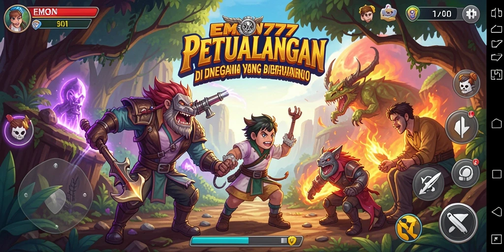 Screenshot EMON777 yang menampilkan gameplay petualangan yang mendebarkan.