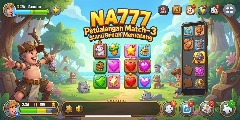 Tampilan gameplay NA777 yang menarik dan berwarna-warni dalam genre Match-3.