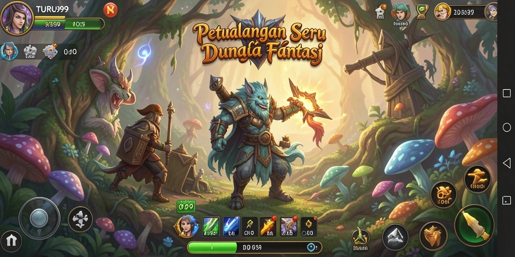 Screenshot gameplay TURU99 menampilkan petualangan seru dan pemandangan indah.